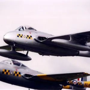 Two variants of the De Havilland Vampire in RAF colours. Circa: 01 / 08 / 1998 Two variants of the De Havilland Vampire in RAF colours. Circa: 01 / 08 / 1998