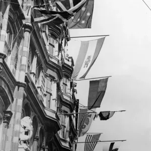 VE day preparations in Cardiff, Wales. 8th May 1945