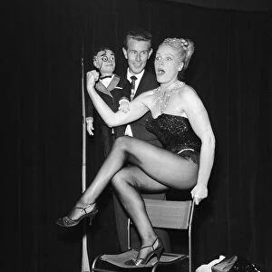 Ventriloquist Ray Alan with puppet Lord Charles, meet London Strong Woman Joan Rhodes at
