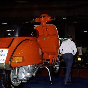 A Vespa Scooter at the 1983 Earls Court Motorcycle Show. 19th August 1983
