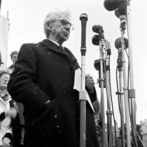 Veteran Philosopher Bertrand Russell braved todays Arctic weather to address a