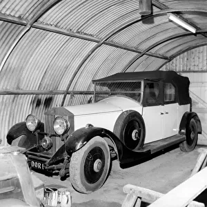 Veteran Rolls Royce car stored in nissen hut. 1963