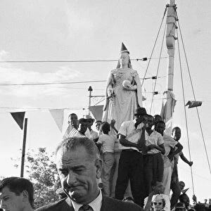 Vice President Lyndon B. Johnson seen here at the Parade Ground in Kingston during