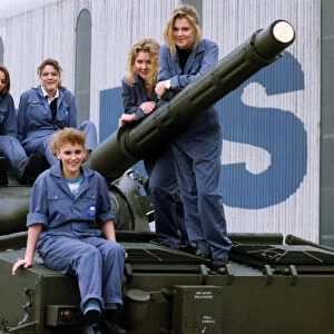 Five of Vickers female apprentices on a vickers Mark 3 Tank on 5th March 1992