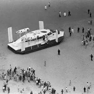 The Vickers Hovercraft has a trial run between Moreton, Wallasey, and Rhyl, North Wales The Vickers Hovercraft has a trial run between Moreton, Wallasey, and Rhyl, North Wales