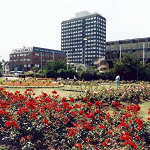 Victoria Gardens with Cleveland Centre and Church House. 17th July 1989