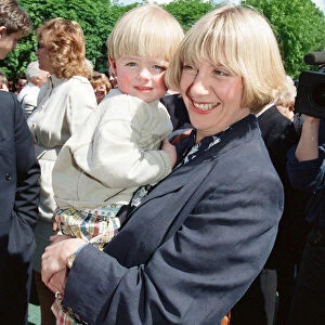 Victoria Wood pictured with her son Henry Durham at the unveiling of the Eric Morecambe