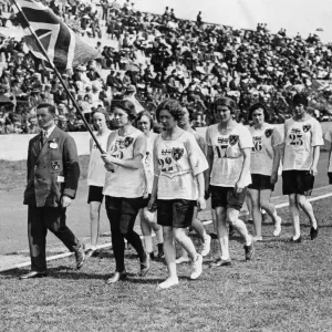 The victorious British team parade the Union Jack flag around Pershing Stadium in Paris The victorious British team parade the Union Jack flag around Pershing Stadium in Paris