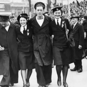 A black and white print of VE Day celebrations in Portsmouth, Hampshire A black and white print of VE Day celebrations in Portsmouth, Hampshire