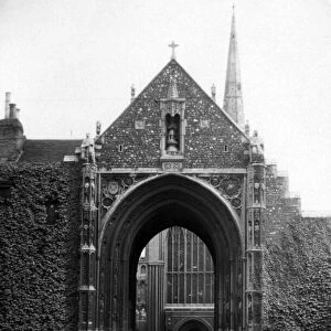 View of Erpingham Gate, Norwich Catherdral. Norfolk. Circa 1929. Tyrell Collection