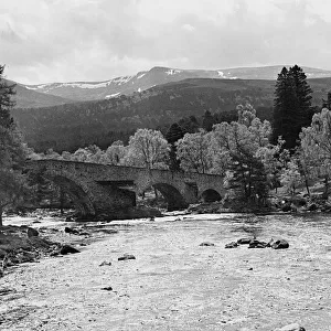 View of the Invercauld Bridge over the River Dee near Braemar, Scotland. Circa 1952