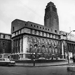 Front view of Leeds University building. 29th January 1969