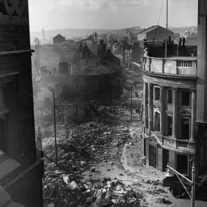 View looking down Oxford Street in Swansea, South Wales after three nights of heavy