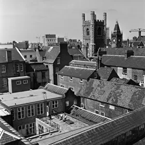 The view from the top of the Prudential Building, Reading, Berkshire. 2nd May 1966
