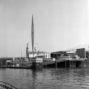 A view from the River Thames of the Skylon, during the Festival of Britain, London A view from the River Thames of the Skylon, during the Festival of Britain, London