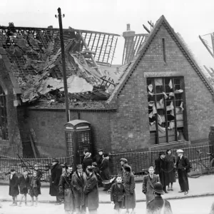 View showing the damage to a school in Lincolnshire following an air raid by bombers of