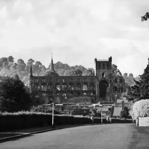 View from the South of Jedburgh Abbey, the ruined 12th century Augustinian abbey View from the South of Jedburgh Abbey, the ruined 12th century Augustinian abbey