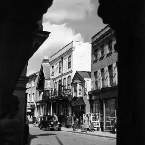 A view taken through an old archway off the main street in the old town of Hemel A view taken through an old archway off the main street in the old town of Hemel