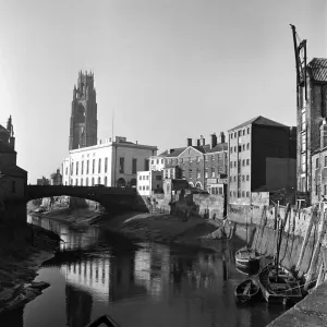 View of Town Bridge and St Botolphs Church Print, Boston 1953 View of Town Bridge and St Botolphs Church Print, Boston 1953