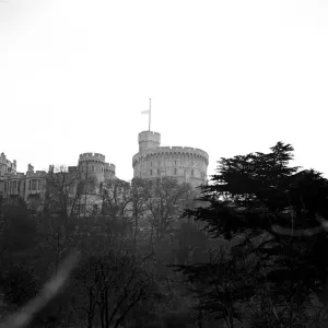 View of Windsor Castle Print with Flag at Half Mast
