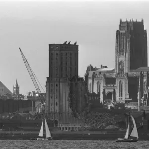Views of Liverpool Anglican Cathedral and the Grain Silo, currently being demolished