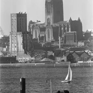 Views of Liverpool Anglican Cathedral and the Grain Silo, currently being demolished