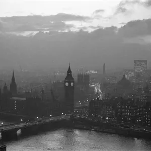 Print of South Bank night scene with Houses of Parliament and Big Ben Print of South Bank night scene with Houses of Parliament and Big Ben