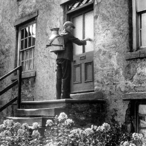 Print of a milkman on daily rounds in the Yorkshire Dales, 8th August 1944
