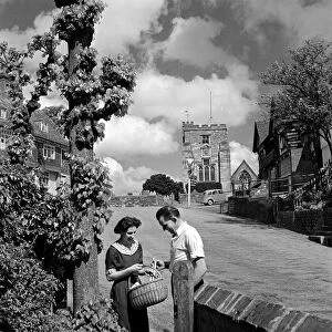 Villagers talking on the street in Goudhurst, Kent May 1952