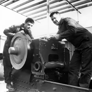 A vintage 1947 steam roller being restored by Joe Shiel, left