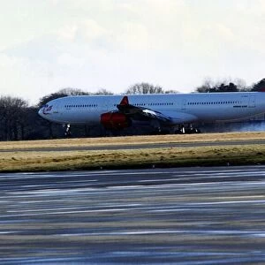 A Virgin Atlantic Airbus A340 aircraft at Newcastle Airport, circa 1997