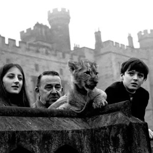 Viscount Lambton and Lady Isabella with the lion cubs which are bound for the Lambton