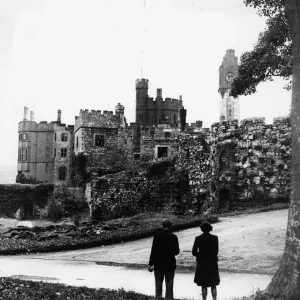 Visitor looking out towards Ruthin Castle near the town of Ruthin in the Vale of Clwyd Visitor looking out towards Ruthin Castle near the town of Ruthin in the Vale of Clwyd