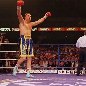 Vitali klitschko with arms in the air after knocking out britians Herbie Hide in two
