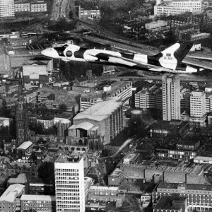 Vulcan Delta bomber NQJ swoops spectacularly over the city of Coventry as a thank you to Vulcan Delta bomber NQJ swoops spectacularly over the city of Coventry as a thank you to