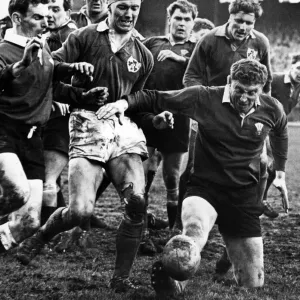 Wales v Ireland 1967 Rugby Print: Price Boots the Ball