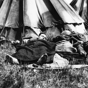 War Dunkirk Evacuation Print: Tired Troops Rest in English Camp War Dunkirk Evacuation Print: Tired Troops Rest in English Camp