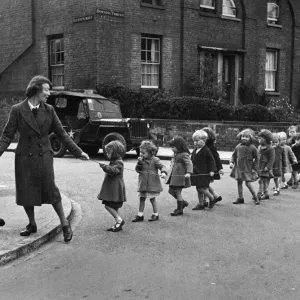 1944 Print: War Workers' Children Stroll in Cambridge 1944 Print: War Workers' Children Stroll in Cambridge