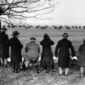 Print of people exercising at Newmarket Heath in the early morning Print of people exercising at Newmarket Heath in the early morning