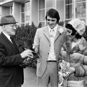 Print of a couple, Dave Roden and Pat Higgins, at their wedding