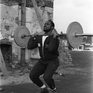 Weightlifter Louis Martin training in Rawdon Street where he lives in Derby