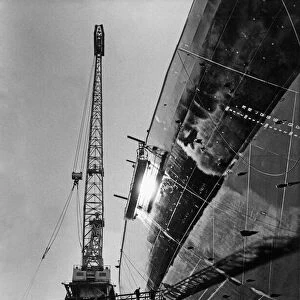 Welding plates on an unnamed ship in the Swan Hunter shipyards on the Tyne