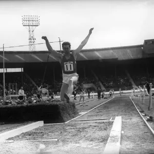 Welsh long jumper Lynn (the leap) Davies of Glamorgan breaks record by jumping 26ft Welsh long jumper Lynn (the leap) Davies of Glamorgan breaks record by jumping 26ft
