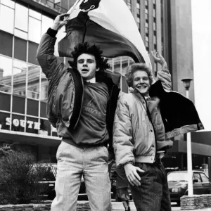 Ceffyl Pren Members Fly the Welsh Flag, Hong Kong 1987 Print