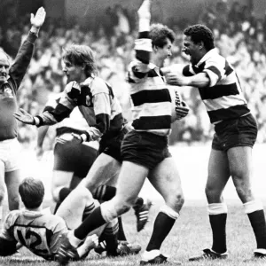 Welsh Rugby Union Final - Cardiff 28 - 21 Newport. Arms aloft by referee Ken Rowlands Welsh Rugby Union Final - Cardiff 28 - 21 Newport. Arms aloft by referee Ken Rowlands