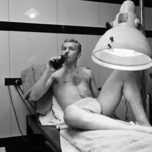West Ham United captain Bobby Moore spending a few quiet minutes under the sun lamp with West Ham United captain Bobby Moore spending a few quiet minutes under the sun lamp with