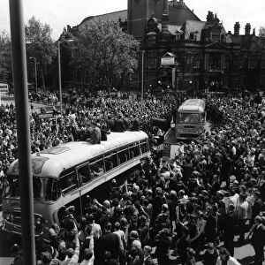 West Ham United celebrate winning the European Cup Winners Cup at Wembley showing off
