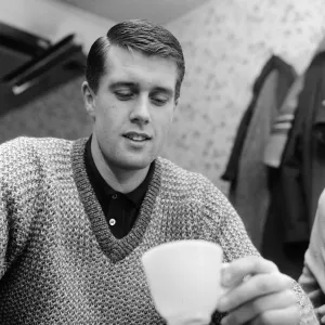 West Ham United footballer Geoff Hurst looks at the tea leaves for a prediction of his West Ham United footballer Geoff Hurst looks at the tea leaves for a prediction of his