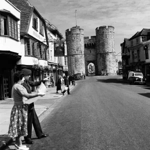 Westgate Towers and Falstaff Inn Print, Canterbury, Kent 1952 Westgate Towers and Falstaff Inn Print, Canterbury, Kent 1952
