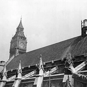 Westminster Hall roof and Big Ben "Blitzed". 10th May 1941